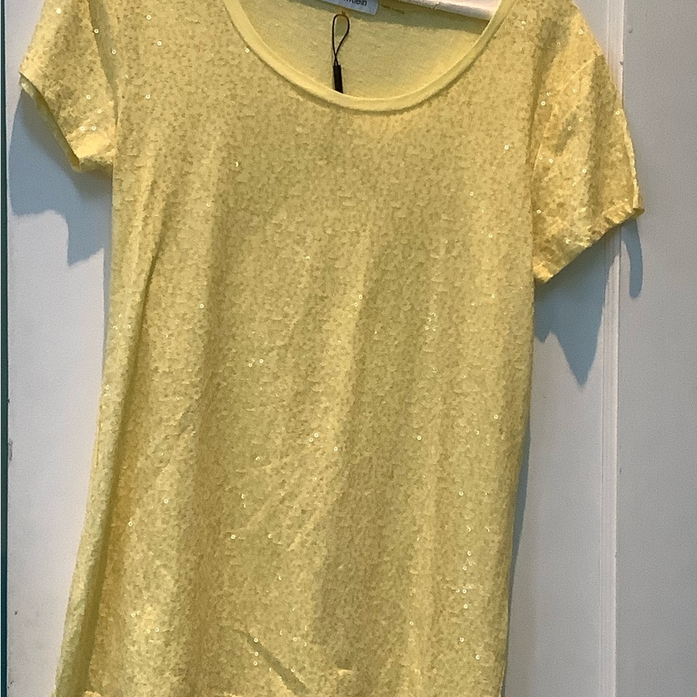 Calvin Klein Yellow Sequin Short Sleeve Tee
